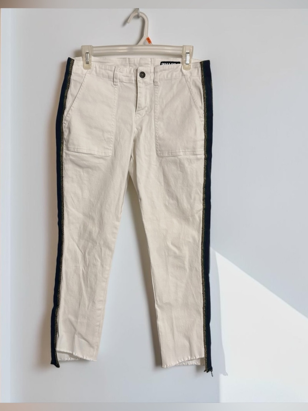 Cream Skinny Jeans with Black Side Stripe